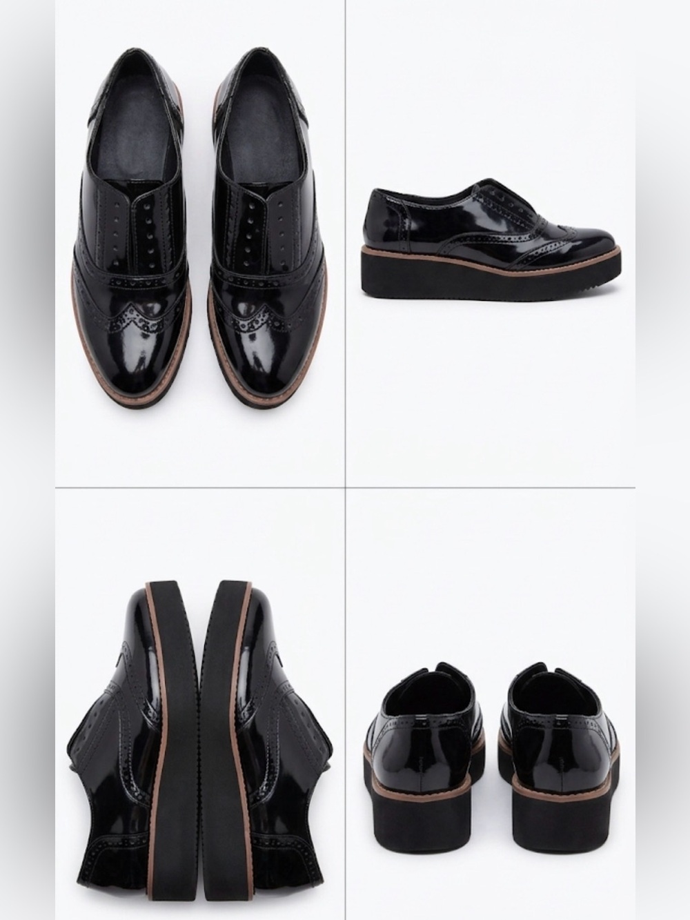 Classic Black Patent Wingtip Platform Oxfords